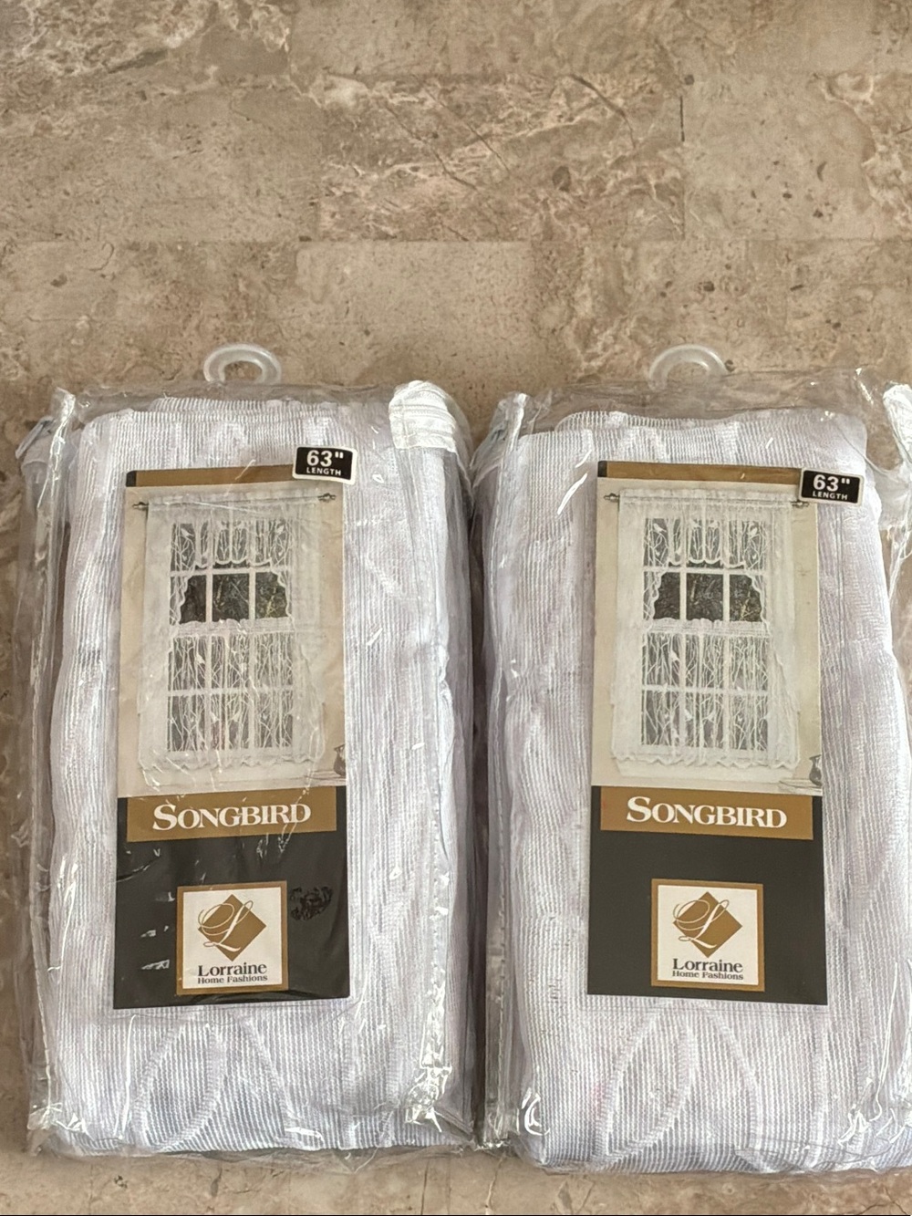 Pair of White Sheer Songbird  Window Curtain Panels - 63"